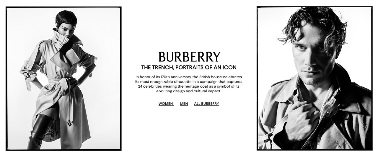 Burberry. In honor of its 170th anniversary, the house celebrates with a campaign of 24 celebrities wearing the heritage coat.