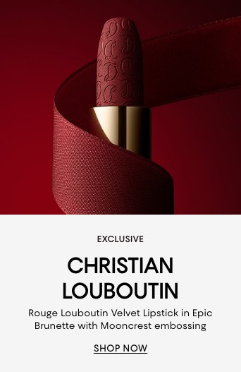 Exclusive Christian Louboutin Rouge Velvet Lipstick in Epic Brunette with Mooncrest embossing.