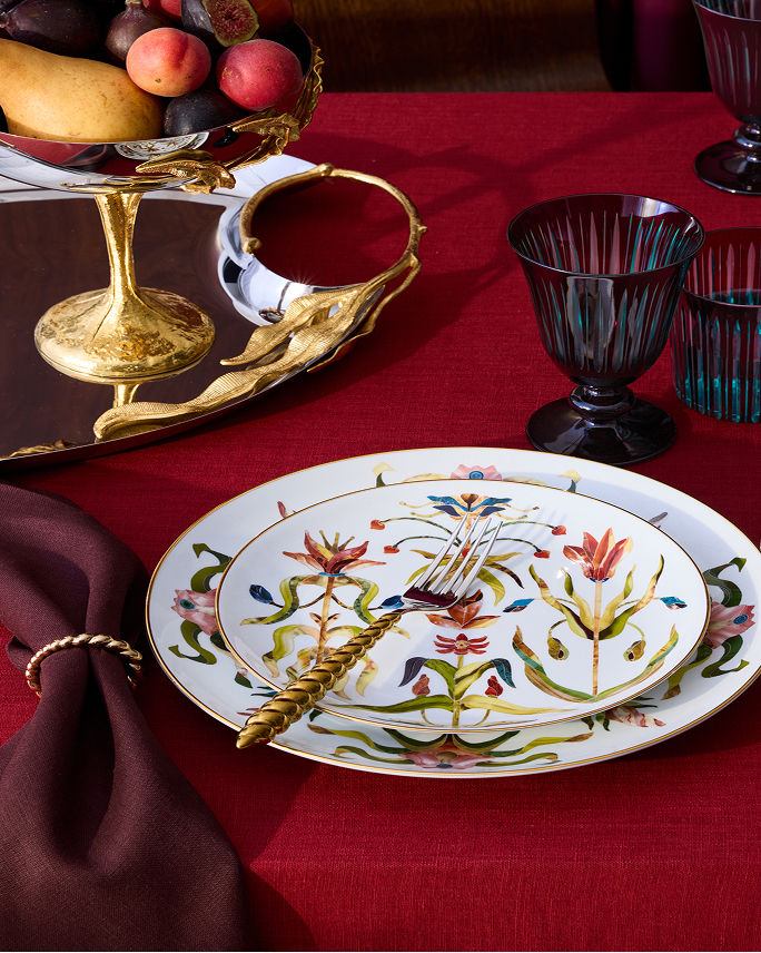 A brightly floral L Objet place setting. Shop L Objet.
