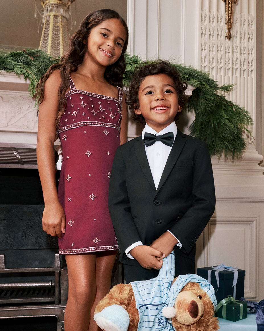 Holiday finery. Shop kids.