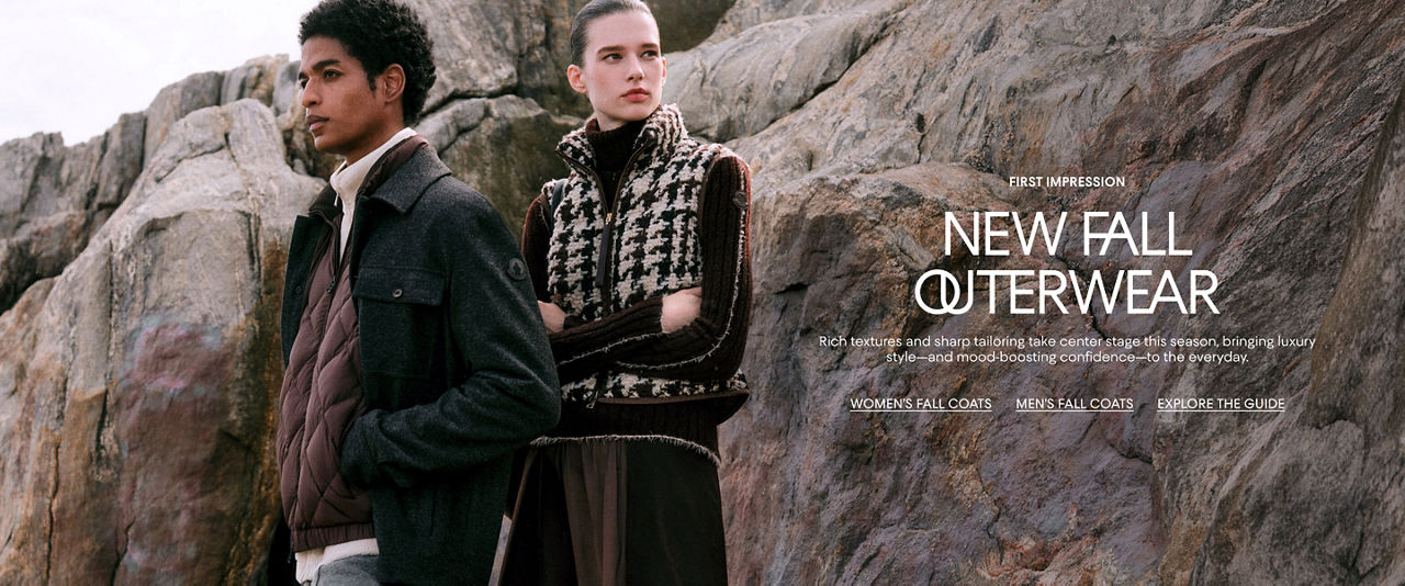 First impression, new fall outerwear. Rich textures and sharp tailoring take center stage this season, bringing luxury style and mood boosting confidence to the everyday.