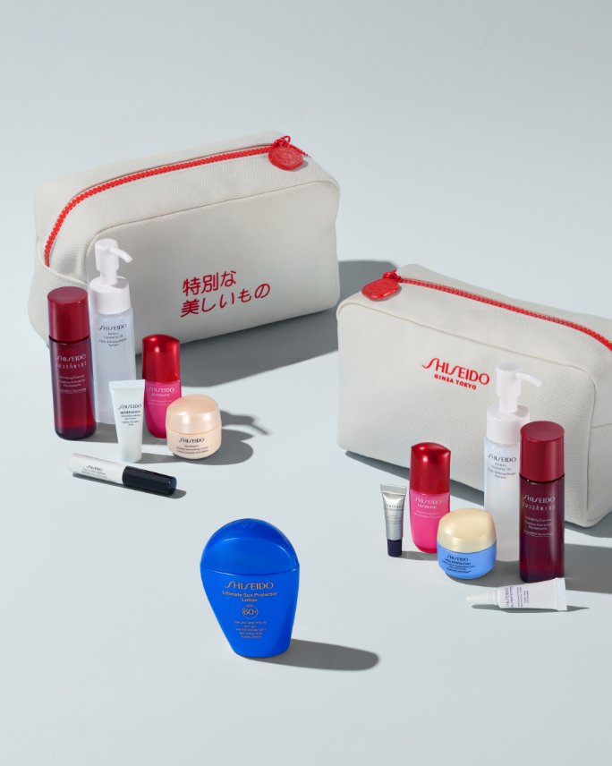 Shiseido. Free 7 piece gift. Your choice of a Wrinkle Smoothing or Uplifting & Firming set with any $85 Shiseido purchase.