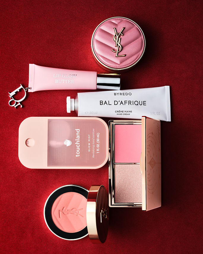 Makeup products in shades of pink. Our best beauty gifts, shop stocking stuffers.