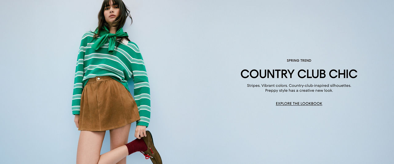 Spring trend. Country club chic. Stripes. Vibrant colors. Country club inspired silhouettes. Preppy style has a creative new look.