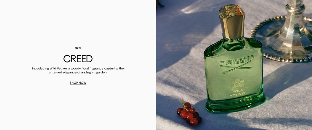 New Creed. Introducing Wild Vetiver, a woody floral fragrance capturing the untamed elegance of an English garden.