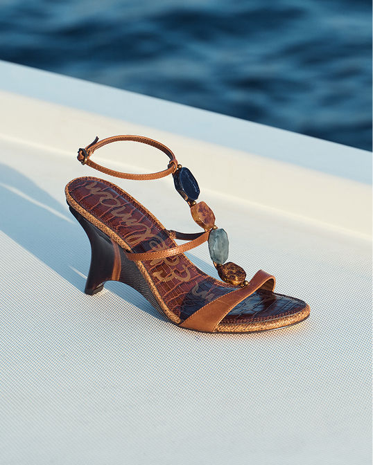 A single Sam Edelman wedge sandal with stone embellished strap. Shop sandals.