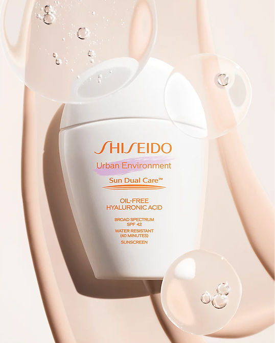 A bottle of Shiseido sunscreen. Shop sunscreen.
