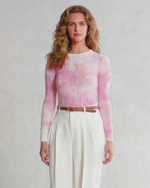 Ralph Lauren Pink Pony Cable Knit Long Sleeve Sweater