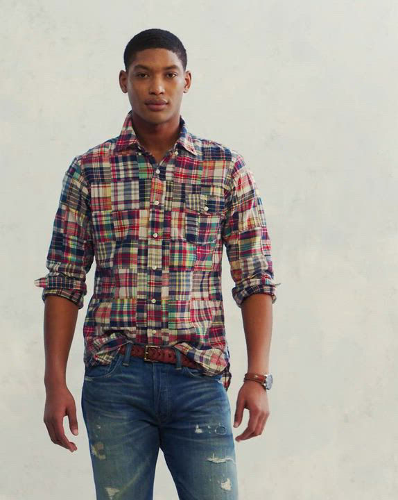 ★★POLO RALPH LAUREN★★ Classic fit patchwork madras shirt Classic Fit Patchwork Madras Camp Shirt