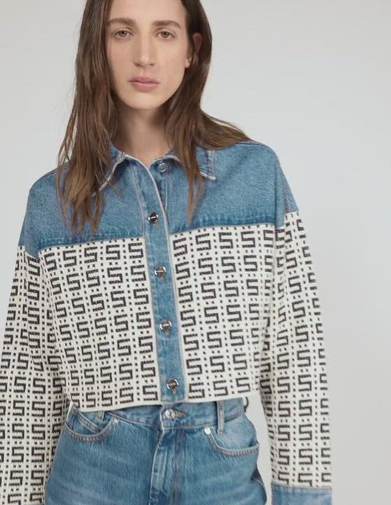Sandro Cordoue Logo Jacquard Denim Cropped Jacket | Bloomingdale's