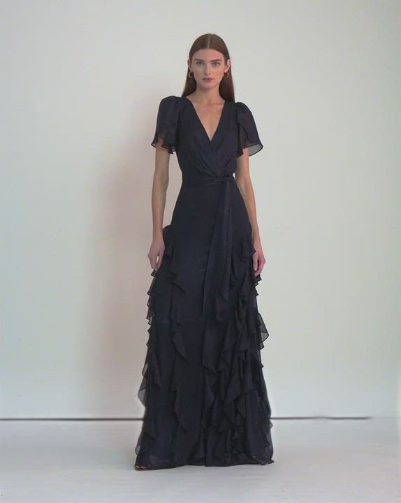 【POLO RALPH LAUREN】RUFFLE-TRIM ETTEロングワンピース Ruffle-Trim Metallic Chiffon Gown | Ralph Lauren