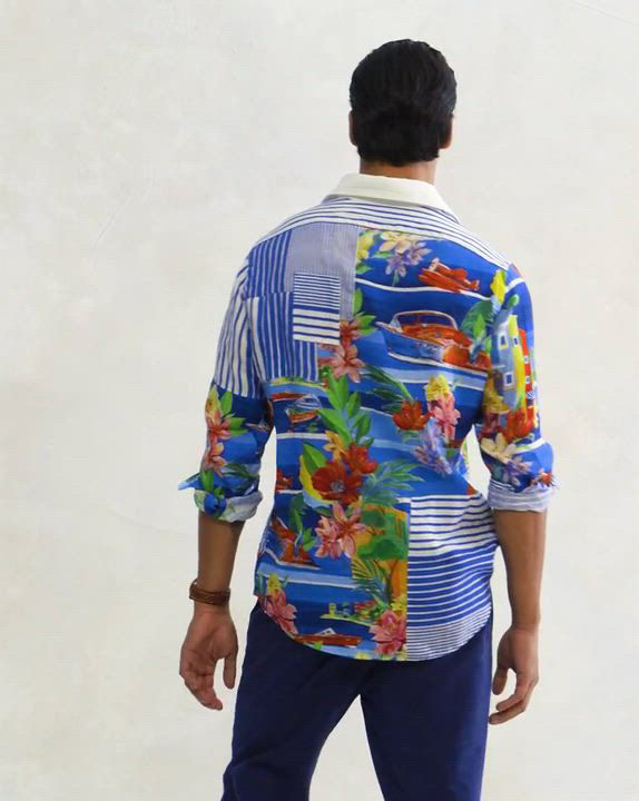 トップス 80s I.S. Linen Patchwork Shirt Polo Ralph Lauren Linen Patchwork Classic Fit Button Down Shirt