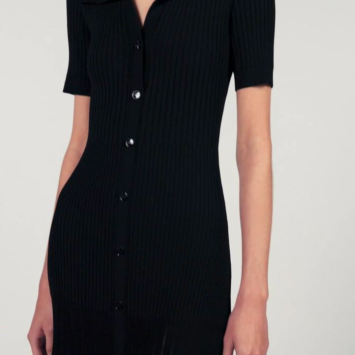 【SANDRO】Knit Maxi Dress with Studs Knit maxi dress with studs black / gray For Women | Sandro Paris