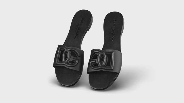 【関税＆送料込み】Dolce & Gabbana Logo Slides Logo leather slides in orange - Dolce Gabbana | Mytheresa