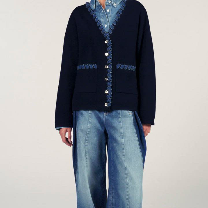 Sandro Denim Trim Cardigan | Bloomingdale's Women