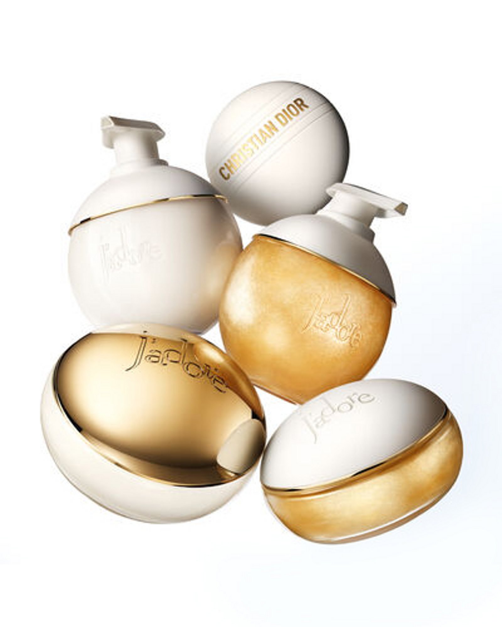 1 photo of 5 Dior Jadore Les Adorables bath and body items, 1st of Golden Gel, 2nd and 3rd of Shimmering Scrub, 4th and 5th of Shower Gel and Body Milk.