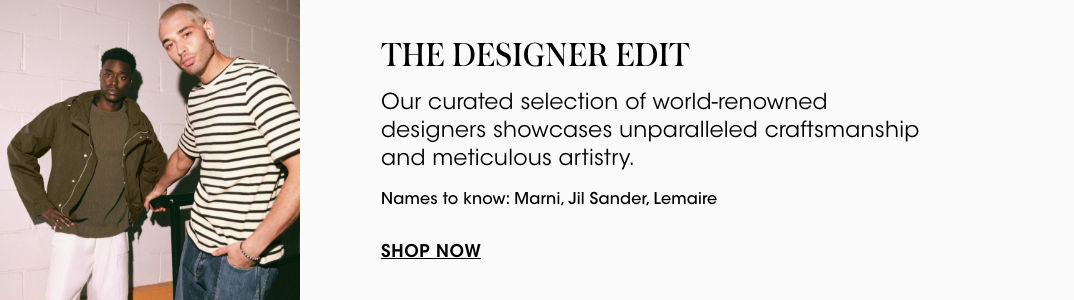 1 photo of 2 male models, 1st in white pants and green tee shirt and jacket, 2nd in dark blue jeans and black and white striped shirt.